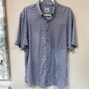johnnie-O Button-Down Shirt Mens Large Blue‎ Red Geometric Hangin Out Short Slv